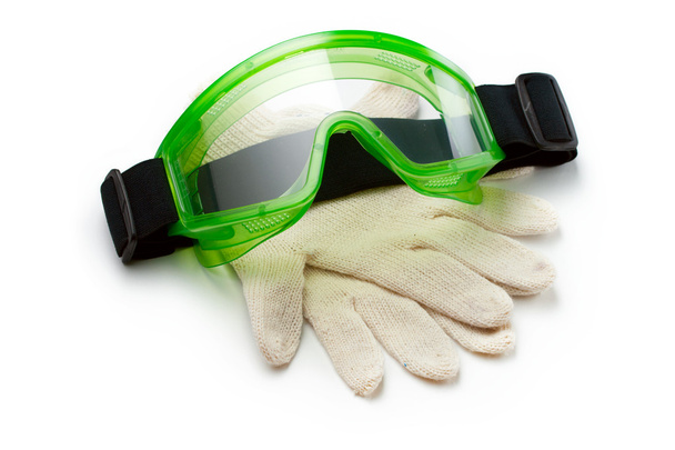 Lunettes vertes avec gants de protection
 - Photo, image