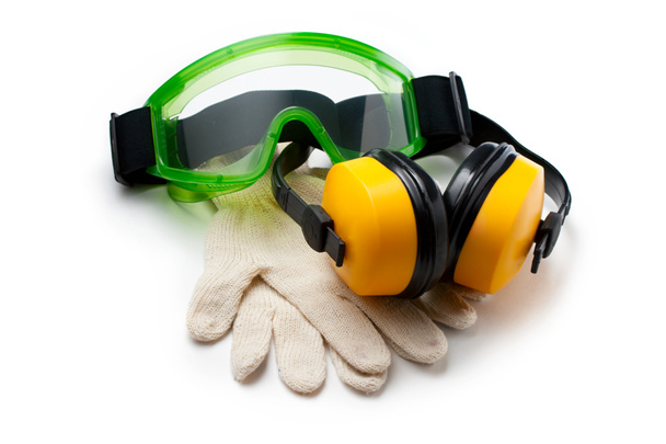 Green goggles with gloves and earphones - Photo, Image