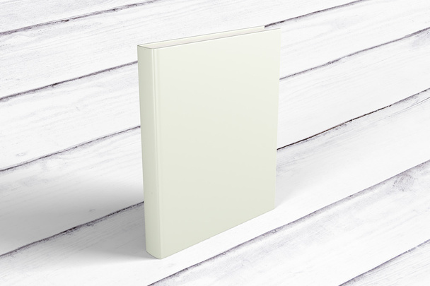 Blank white book cover on wooden floor, mock up - Фото, изображение