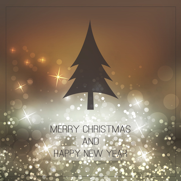 Šťastné svátky, Silvestr a vánoční přání s vánoční stromeček na jiskřivé rozostřeného pozadí - Vektor, obrázek