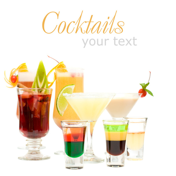 Alcohol Shot Drink on fancy blurred Cocktails Background - Photo, Image