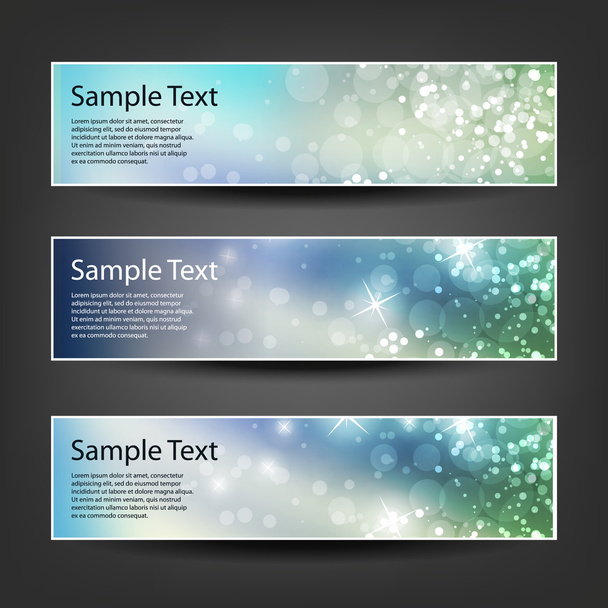 Set of Horizontal Banner or Header Designs for Christmas, New Year or Other Holidays with Colorful Sparkling Pattern Background - Colors: Blue, Green - Вектор,изображение