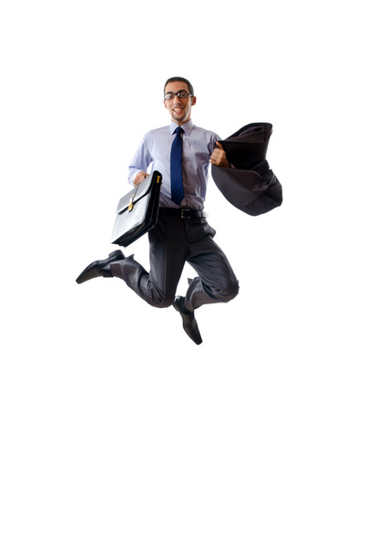 Jumping businessman isolated on white - Foto, imagen