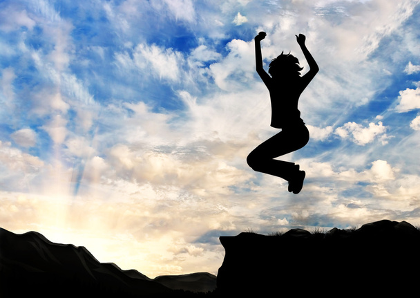  Силует щаслива ділова жінка стрибає
 - Фото, зображення