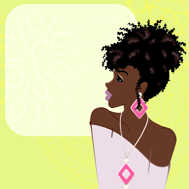 Lime green background with dark-skinned woman - Vector, Image
