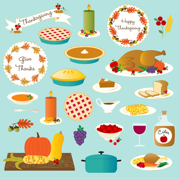 thanksgiving day food icons set - Vector, Image