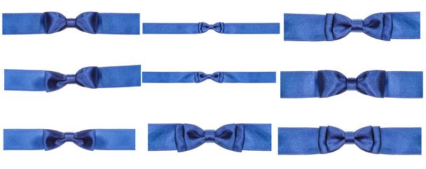 zestaw węzłów niebieski łuk na wstążki satynowe na białym tle - Zdjęcie, obraz