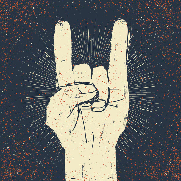 Grunge "rock on" gesture illustration. - Διάνυσμα, εικόνα