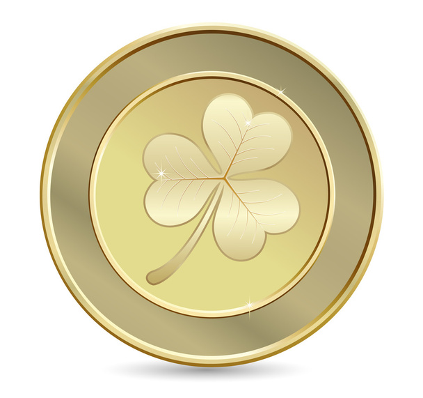 Golden coin with clover - Διάνυσμα, εικόνα