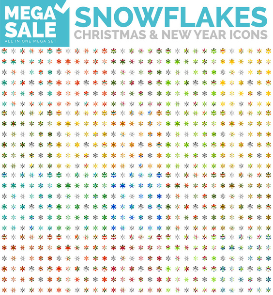Mega collection of simple round snowflakes - Wektor, obraz