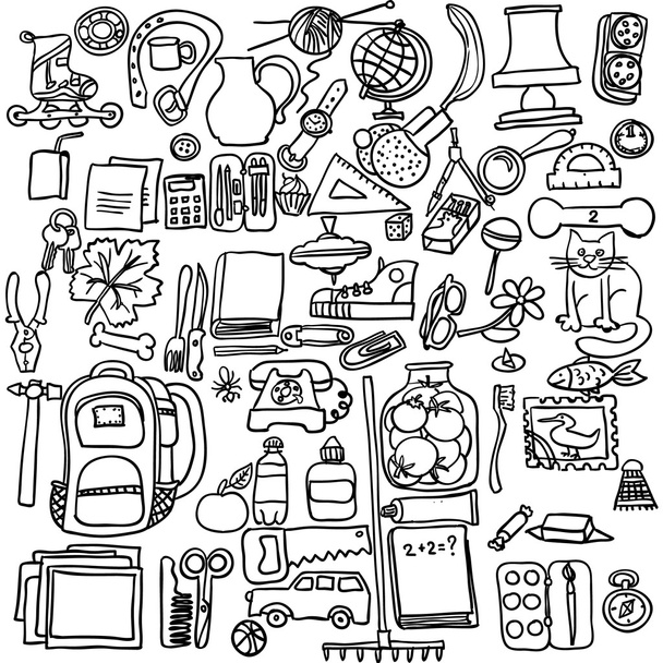 Freehand drawing school items on a white background.  Vector Set - Vector, Imagen