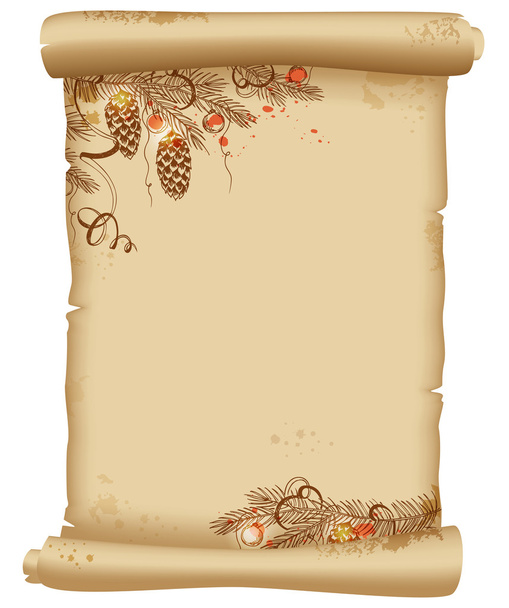 Fir branch and vintage scroll - Vector, Image