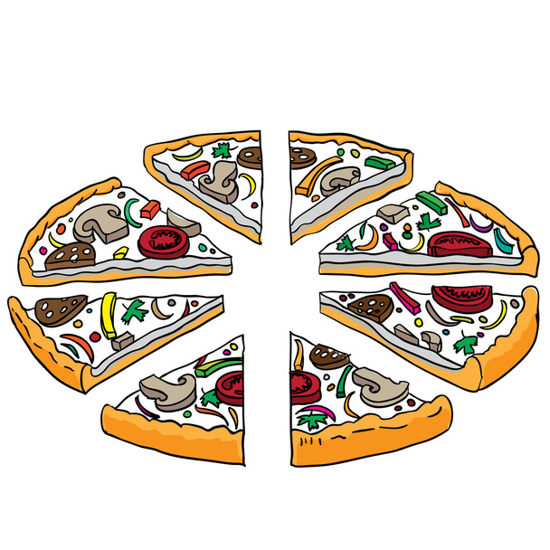 cartoon afbeelding van smakelijke gesneden pizza - Vector, afbeelding