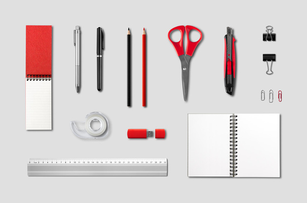 Stationery, office supplies mockup template, grey background - Foto, immagini