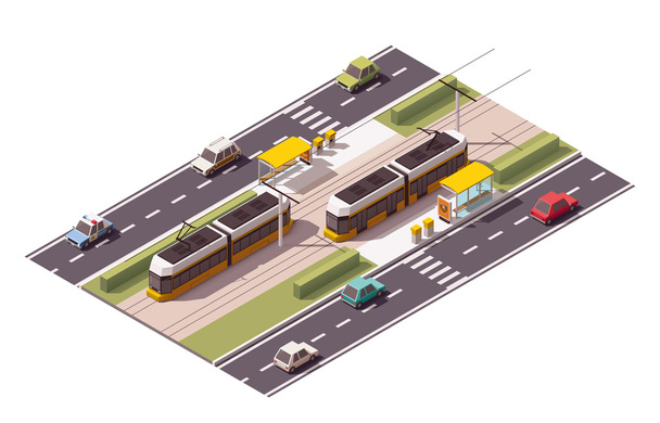 Vektorové izometrické tramvajová stanice - Vektor, obrázek