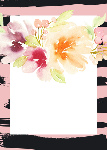 Watercolor card with flowers. Handmade. - Fotoğraf, Görsel