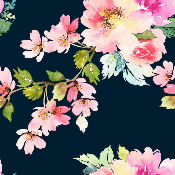 Seamless pattern with flowers watercolor. Gentle colors. Female - Photo, image