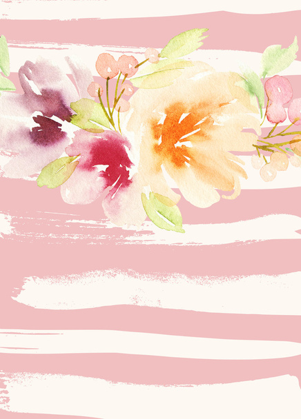 Watercolor card with flowers. Handmade. - Фото, изображение