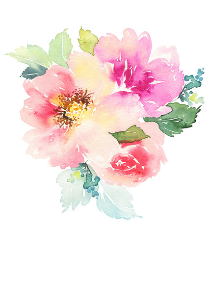 Watercolor card with flowers. Handmade. - Foto, Imagem