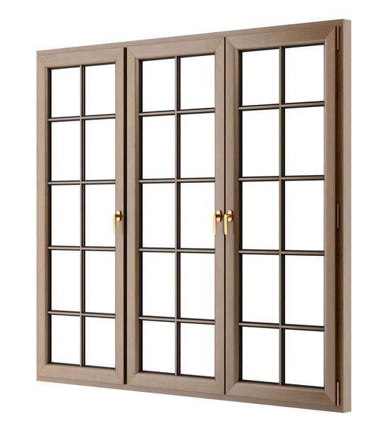 hnědé dřevěné okno izolované na bílém pozadí - Fotografie, Obrázek