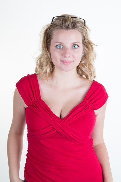 Lovely and happy girl in red top - Photo, Image