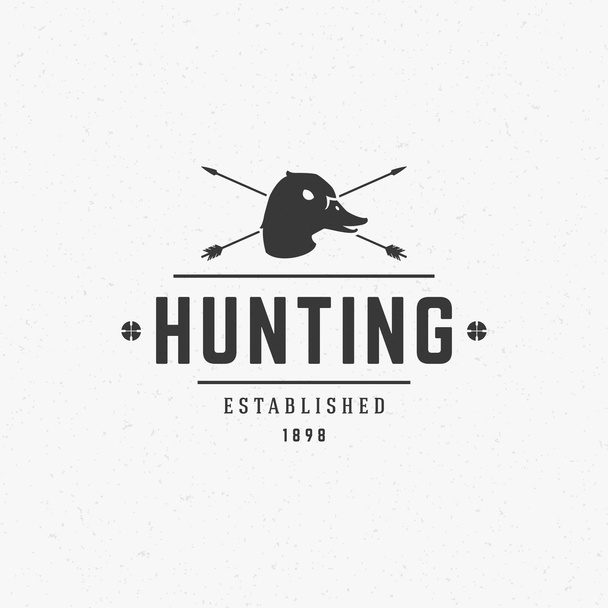 Hunting Club Vintage Logo Template Emblem. Cross Arrows and Duck Head Silhouette. - Wektor, obraz