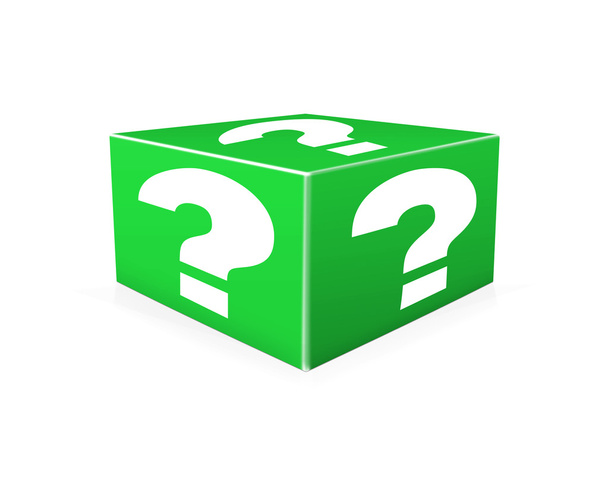 Punti interrogativi bianchi sulla scatola verde. Illustrazione
 - Foto, immagini