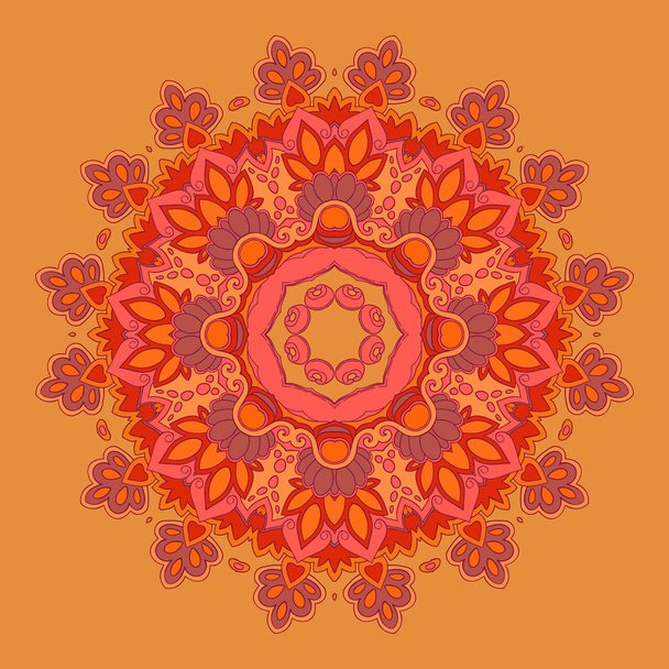 Hand drawn diwali mandala. Doodle mandala with fire ornament. Red, orange, yellow colors. Vector diwali mandala. - Vecteur, image