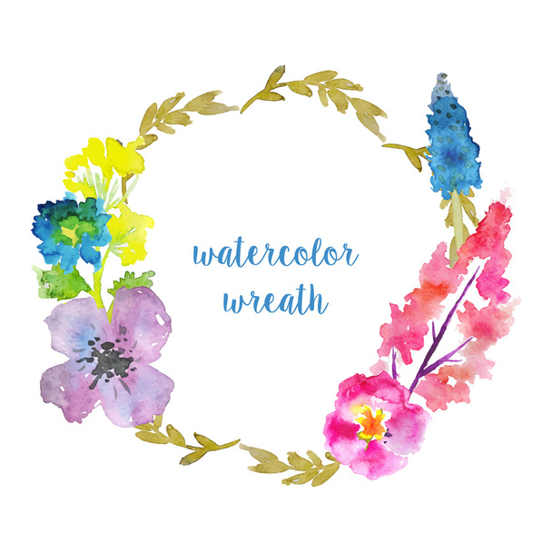Watercolor vintage flowers wreath. - Vektör, Görsel