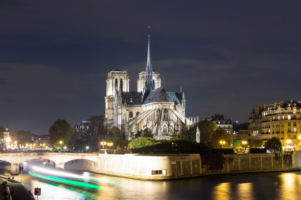 die Kathedrale Notre Dame bei Nacht, Paris, Frankreich. - Foto, Bild