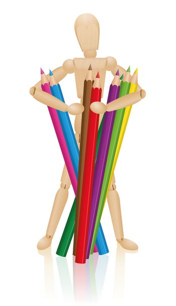 Kunstenaar figuur gekleurde potloden - Vector, afbeelding