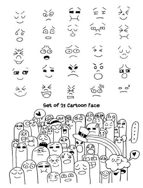 Hand getekend gezichten instellen voor strips ontwerp. Vectorillustratie - Vector, afbeelding