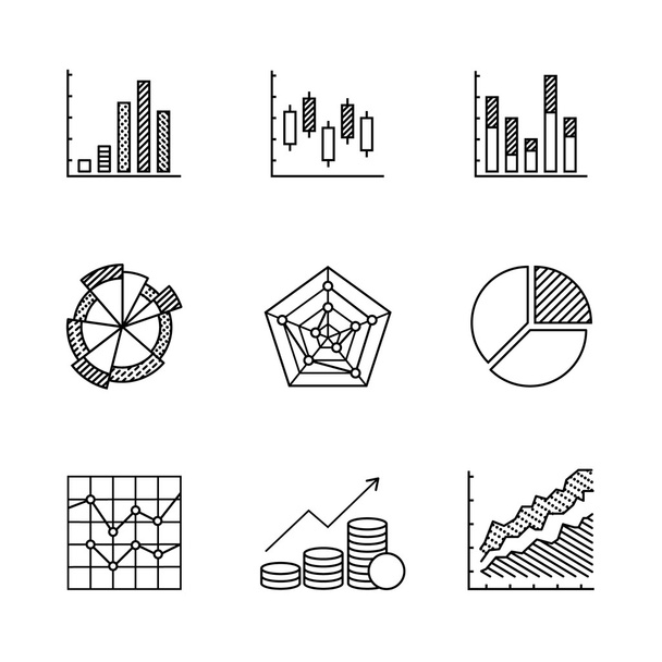 Business charts and data icons - Vektor, kép