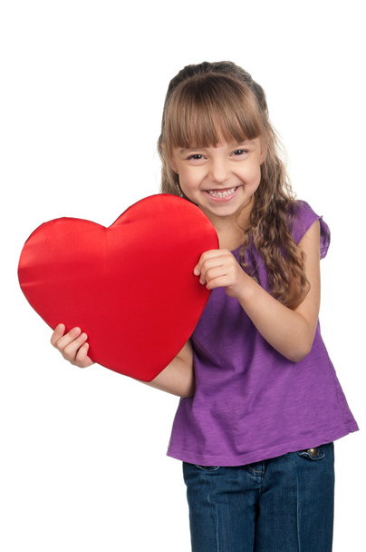 Little girl with red heart - Foto, Imagen
