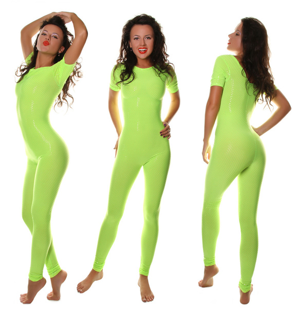 ışık yeşil fitness kıyafetli seksi sportif kız - Fotoğraf, Görsel