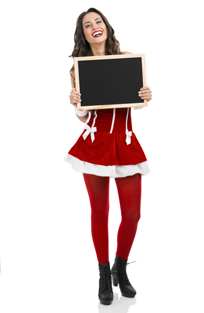 Santa Girl holding a small chalkboard - Fotó, kép