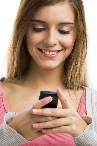 Blonde woman using mobile phone - Photo, Image