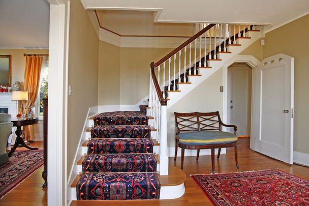 Beautiful staircase with luxury rug - Photo, Image