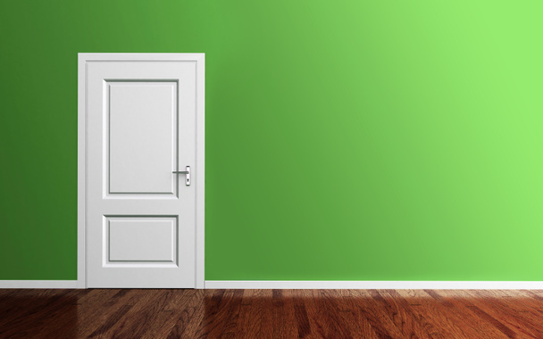 Interieur van een groene kamer met witte deur 3d render - Foto, afbeelding