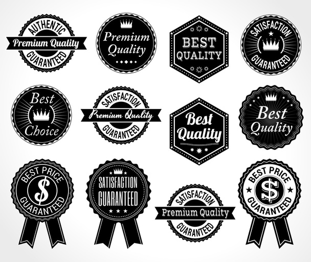 Set de insignia de etiqueta de etiqueta de calidad retro y garantía de precio
 - Vector, Imagen