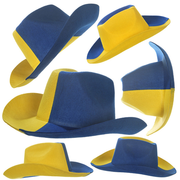 Conjunto de chapéu de cowboy amarelo-azul
 - Foto, Imagem