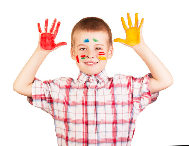 Fiú, festett arccal és kezek - Fotó, kép