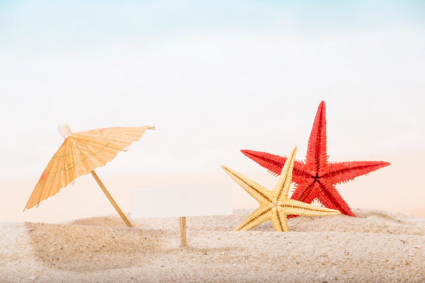 Starfish in the sand under an umbrella - Zdjęcie, obraz