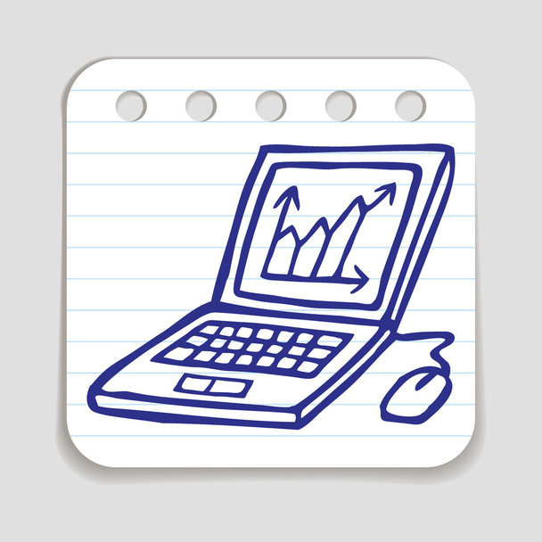 Doodle Laptop icon with chart. - Vector, imagen