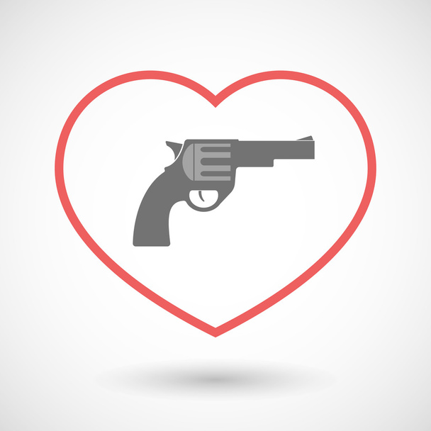 Line hearth icon with a gun - Vector, Image