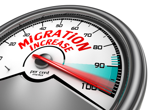 Μετανάστευση αυξήσει κίνδυνο έννοια με εικονικό μετρητή - Φωτογραφία, εικόνα