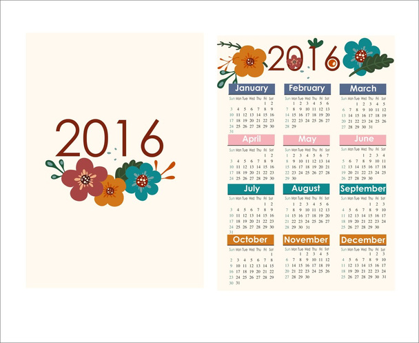 Απλό 2016 ημερολόγιο με λουλούδια - Διάνυσμα, εικόνα