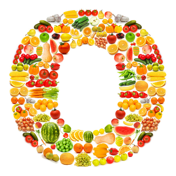 Alphabet made of many fruits and vegetables - 写真・画像
