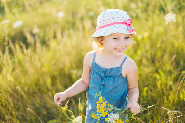 Portrait of a little girl walking in the field - Zdjęcie, obraz