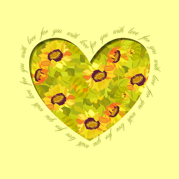 Дизайн серця соняшнику. Квіткова любовна листівка
. - Вектор, зображення